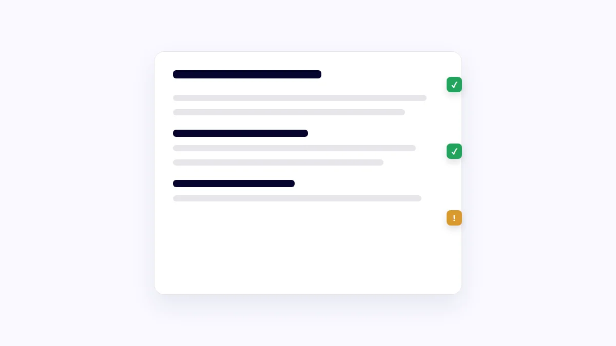 GEO audit checklist illustration showing a webpage being reviewed for entity clarity, sourcing and trust signals