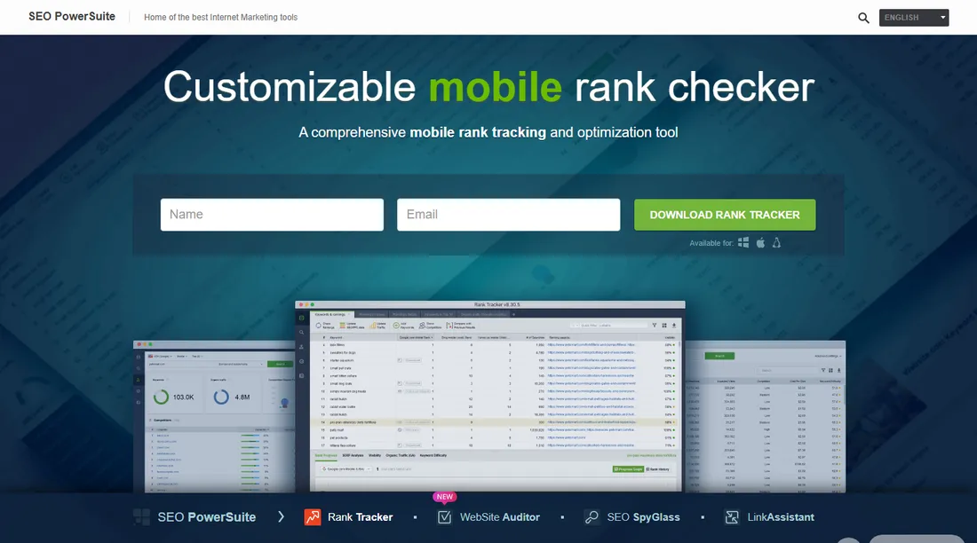 Link-Assistant's Rank Tracker mobile rank checker page