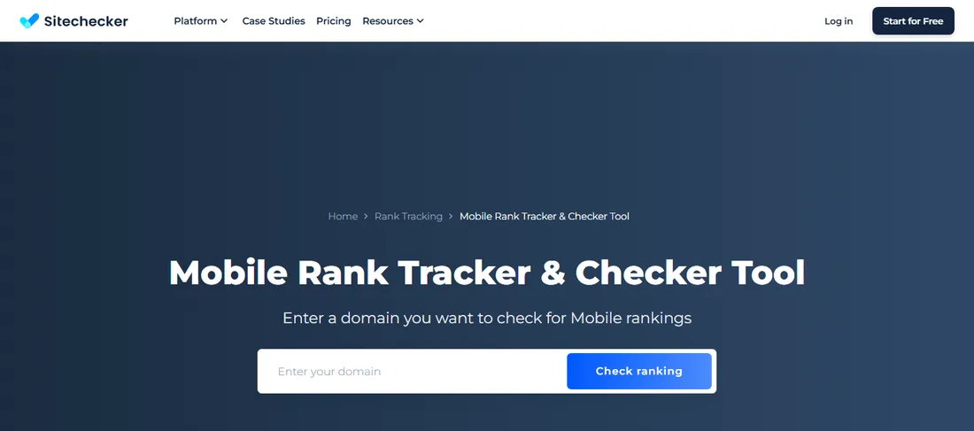 Sitechecker.pro's Mobile Rank Tracker feature page